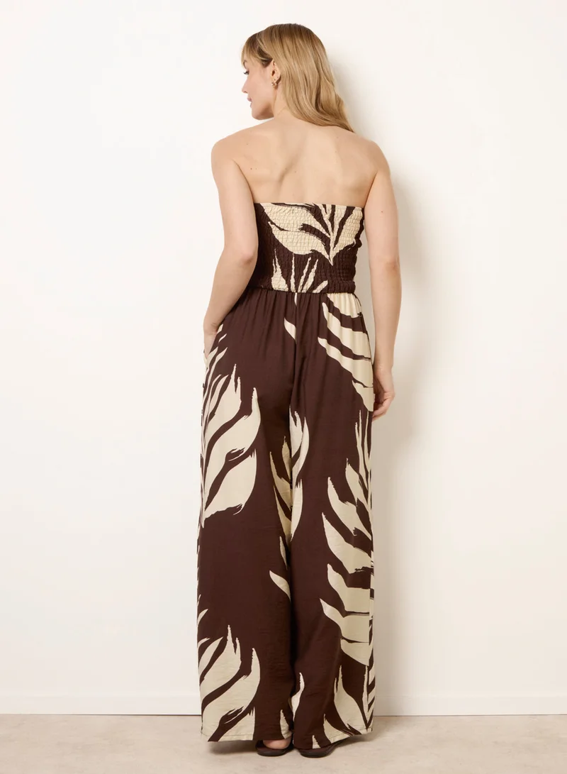 بلو فانيلا Printed Bandeau Tie Neck Shirred Jumpsuit