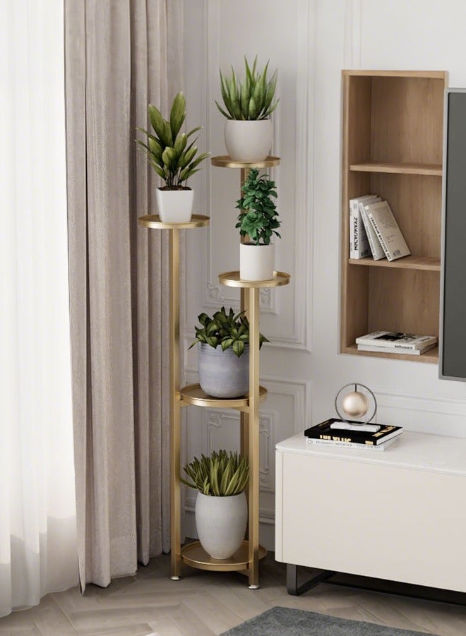 XiuWoo Plant Stand Rack, 5-Layer Plant Stands, Vintage Design Plant Shelf Corner Flower Stand with Anti-Slip Feet, Corner Plant Stand for Indoor Home Office,Gold - Image 1