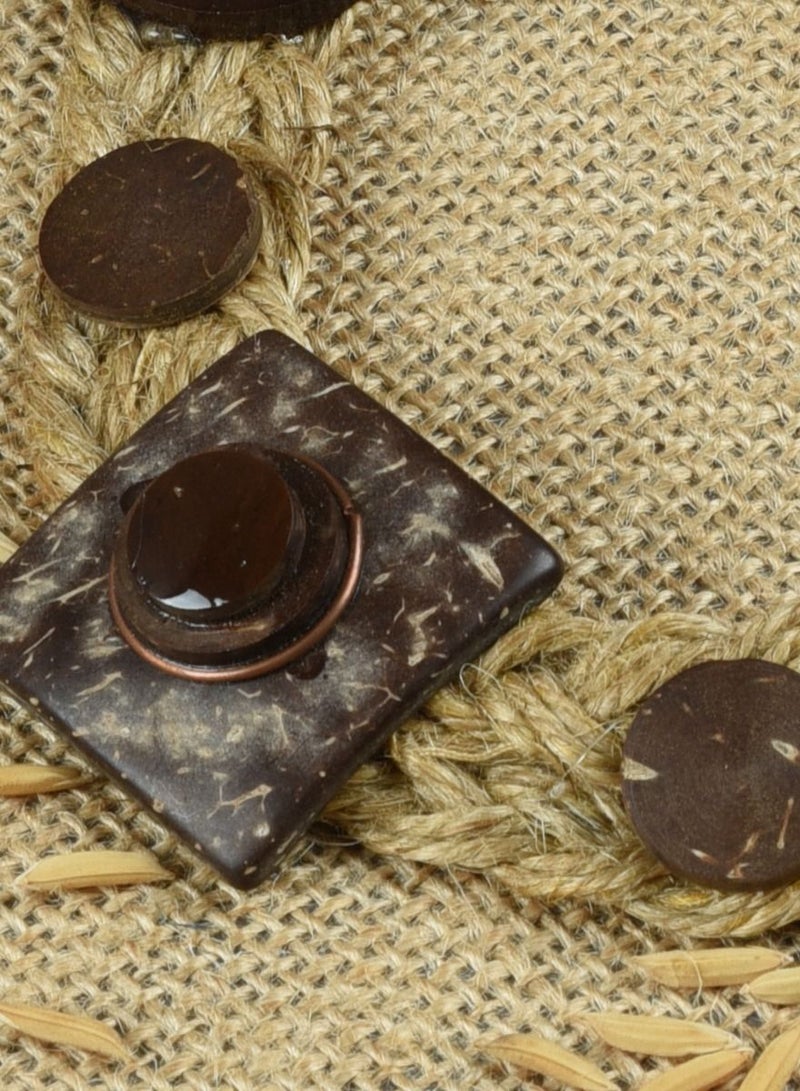 N&H Handmade Coconut Wood Geometric Pattern with Jute Design Combo Necklace with Earrings, Combo Set of 2