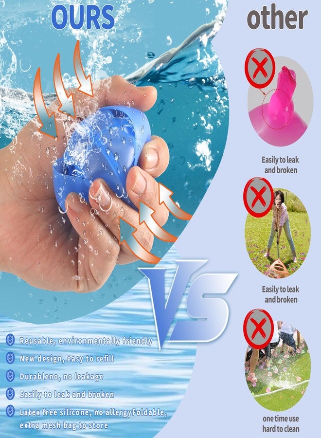 GUNTAIL 6Pcs Reusable Water Balloons,Quick-Fill Water Bombs,Silicone Water Balls For Kids Aged 3-12,Outdoor Water Ball Fights,Summer Party Supplies For Swimming Pools, Beaches,Yards Outdoor Games - Image 3