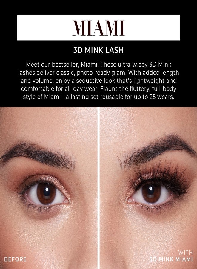 Lilly Lashes رموش ليلي لاشز ميامي 3D من الفرو، رموش صناعية بمظهر طبيعي، رموش فرو لمظهر رقيق وطبيعي، قابلة لإعادة الاستخدام حتى 25 مرة، رموش كثيفة - Image 3