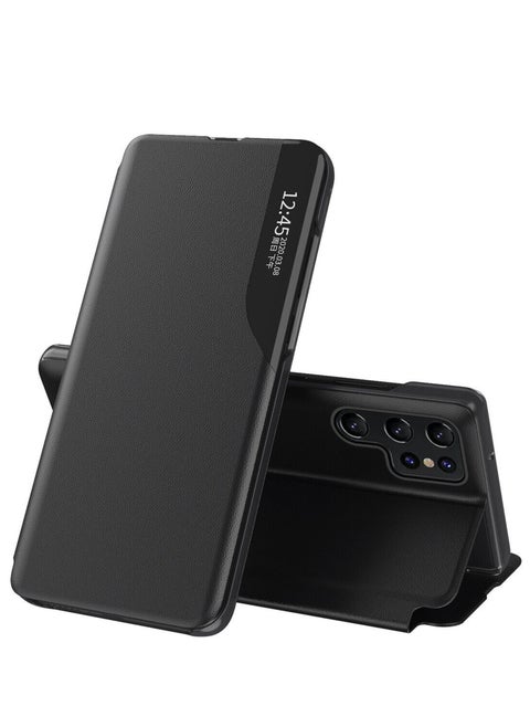 For Samsung Galaxy S24 Ultra Smart View Flip Case Folding Cover, Built-in Smart View Window, Magnetic Smart Flip Cover - Black
