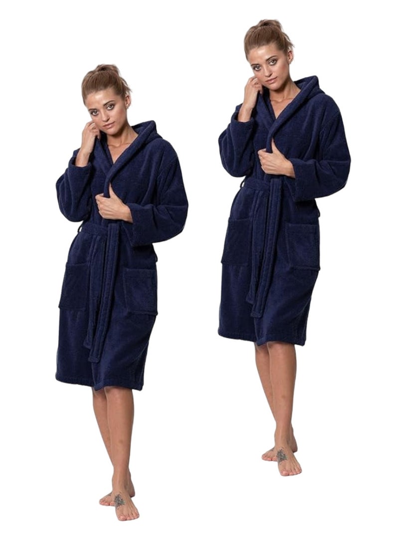White Rose 2 Pieces Navy Blue Color Unisex Hotel Spa Terry Bathrobe 100% Cotton Dressing Bathrobe Small size Nightwear  - Image 1
