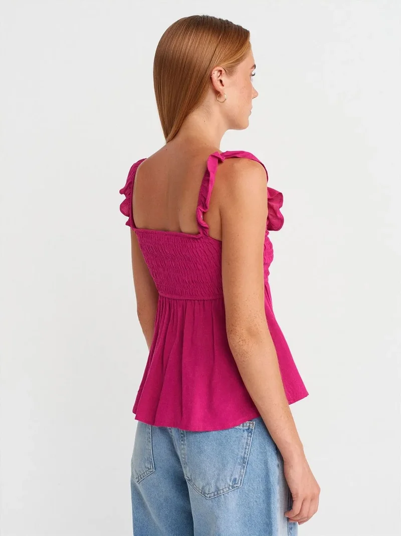 ديلفين Dilvin Sleeveless Square-neck Blouse With Tie Front