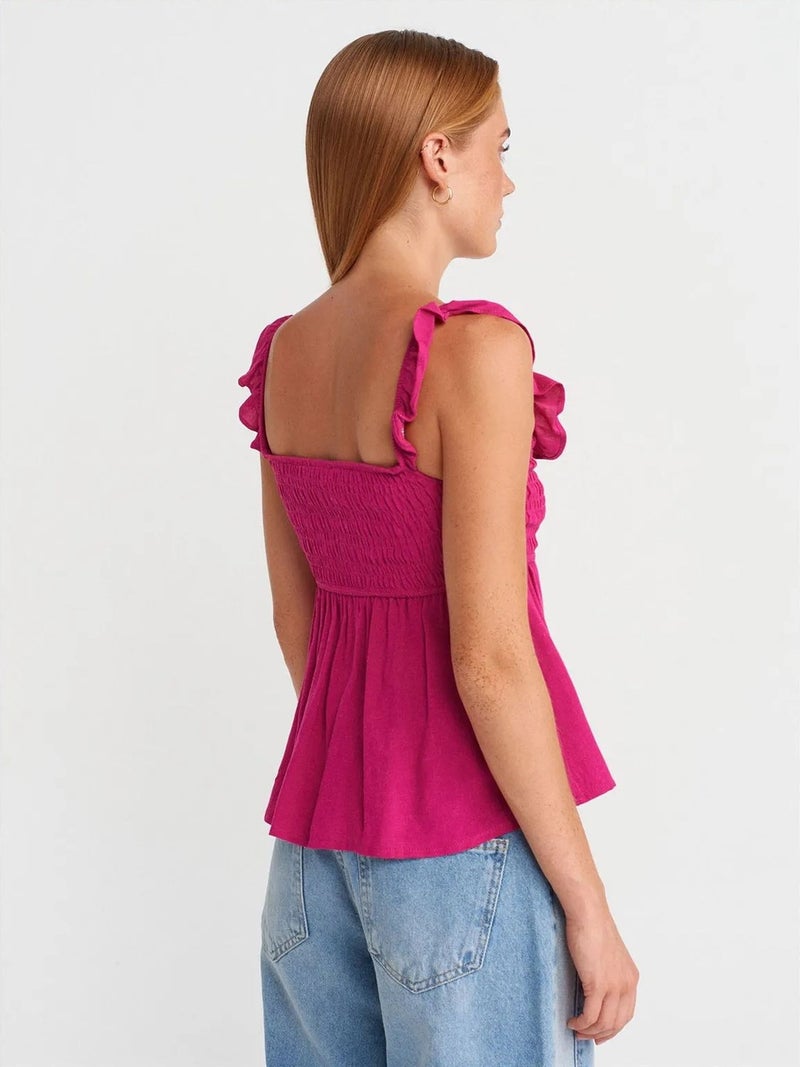 DILVIN Sleeveless Square-neck Blouse With Tie Front - Image 2
