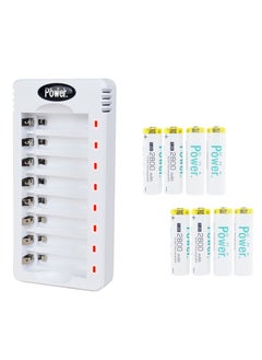 DMK Power DMK Power Rechargeable AA Batteries, 8 Pack of 2800mAh High Capacity Low Self Discharge Ni-MH Double A Batteries with Smart 8 Bay Battery Charger (USB Fast Charging, Independent Slot)- (TC-Q8+AAx8)  - Image 1