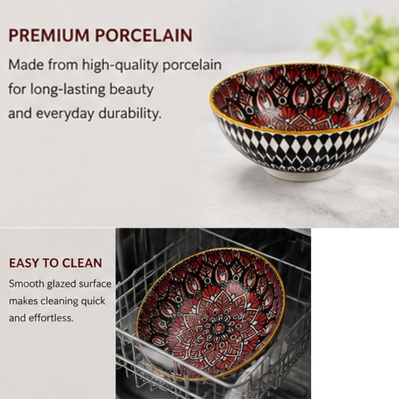 Decorative Porcelain Bowl, Hand-Painted Ceramic Serving Bowl, Premium Food-Safe Bowl for Soup, Salad, Rice, Dessert, Fruit, Snacks & Home Table Decor - Image 5