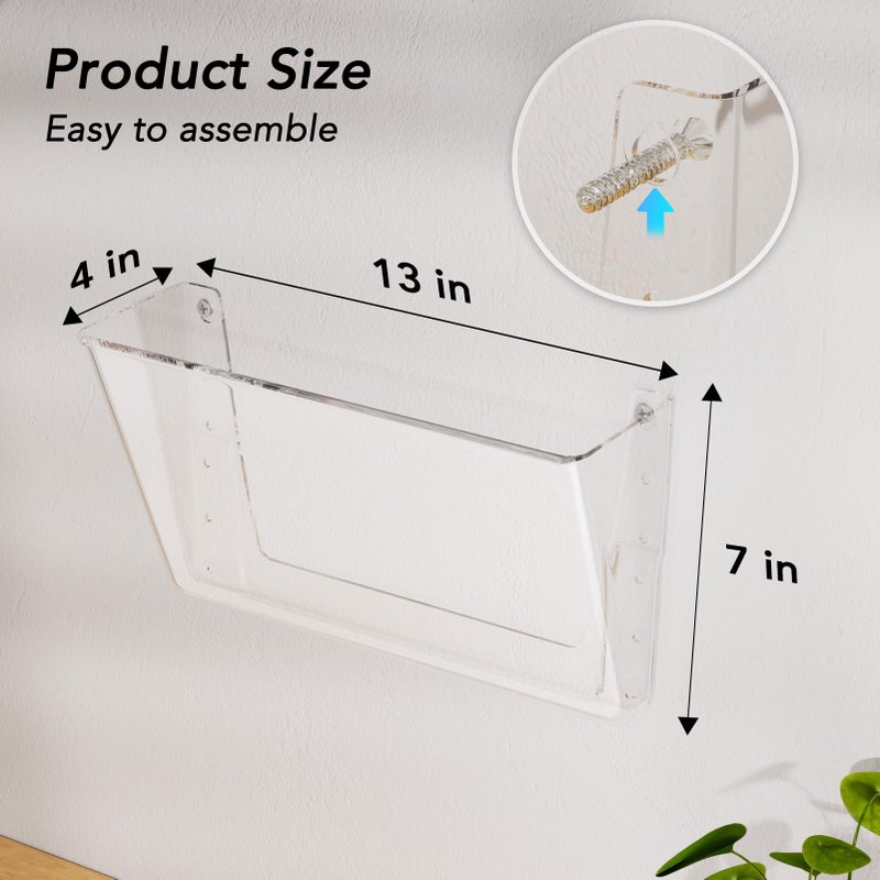 MaxGear Acrylic Wall File Organizer 4 Pockets Hanging File Holder Clear Wall Mounted Mail Organizer Holders for School, Office and Home, 13x4x7 inches - Image 3