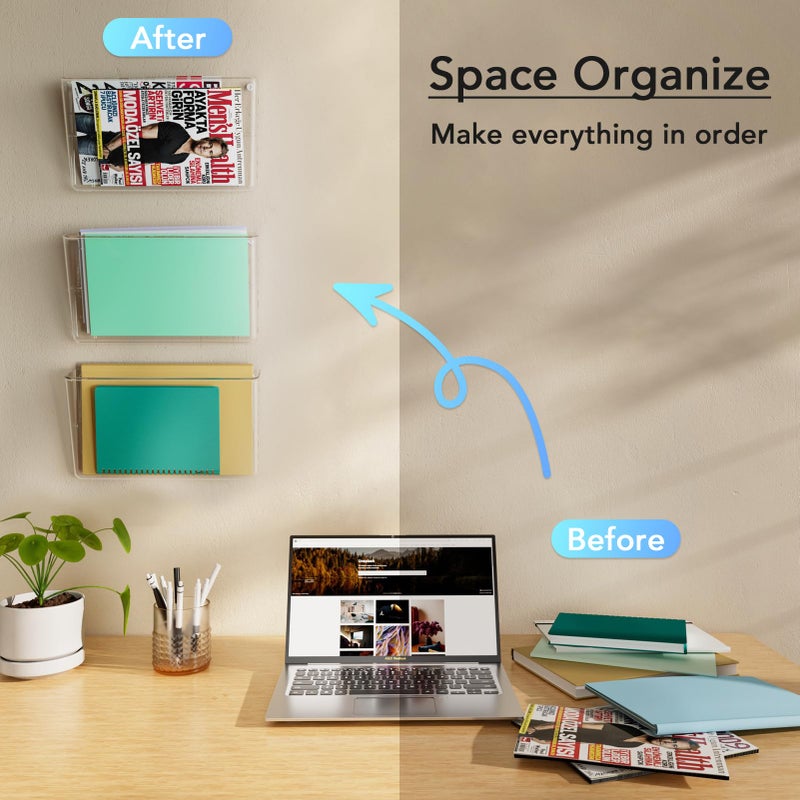 MaxGear Acrylic Wall File Organizer 4 Pockets Hanging File Holder Clear Wall Mounted Mail Organizer Holders for School, Office and Home, 13x4x7 inches - Image 5