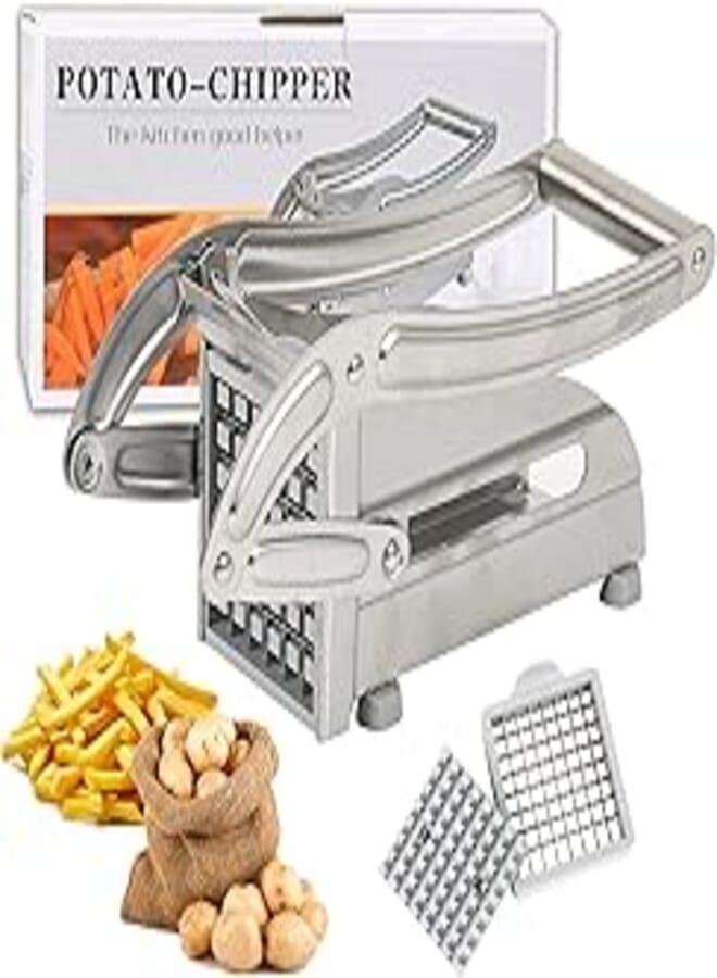 WMLBK French Fries Cutter Machine, Commercial Stainless Steel 2-Blade French Fry Potato Vegetable Cutter Slicer Potato Chipper Fries Slicer, Multi-Function Home Potato Chopper for Vegetable, Fruit 
