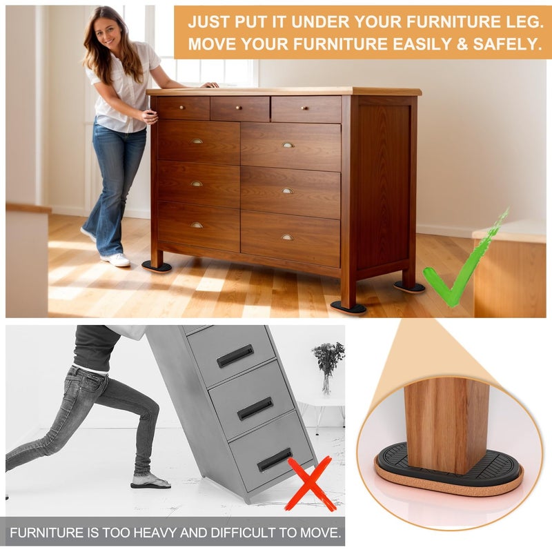 PISAO 9""X5 Felt Furniture Sliders For Hardwood Floors  4Pcs Furniture Pads For Wood Floors  Furniture Movers For Heavy Duty Furniture  Move Furniture Easily - Image 2