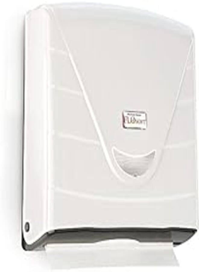 Flosoft Plastic Paper Towel Dispenser Wall Mount, Holds 300 Z-Fold Paper, Commercial Hand Towels Dispenser for Bathroom/Restroom, Office, Shop or Home, White