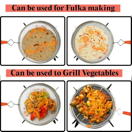 MAGRIDO Fulka Grill Pan Roti Maker | Papad Maker | Stainless Steel Papad Roaster & Non-Stick Pan | Pulka BBQ Grill Tawa for Gas Stove Cooking | Home Kitchen Essential Cookware Barbeque Jali - Image 4