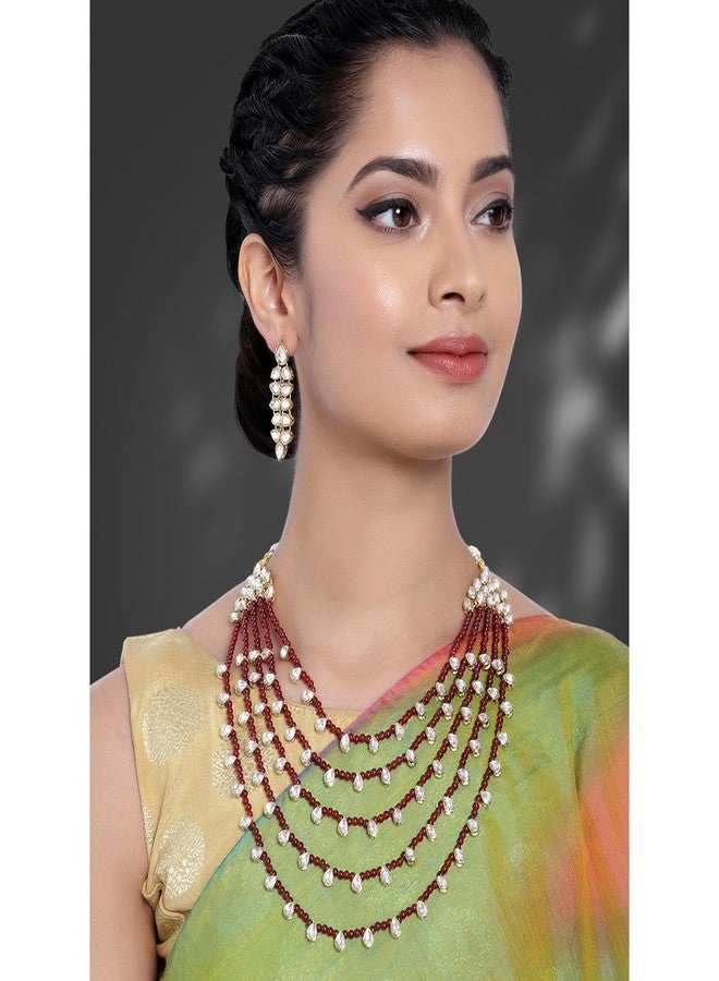 Peora Jadau Kundan Layered Long Womens Necklace Jewellery Set - Image 2