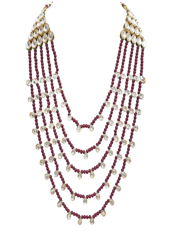 Peora Jadau Kundan Layered Long Womens Necklace Jewellery Set - Image 3