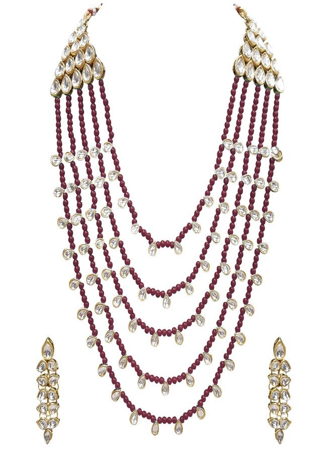 Peora Jadau Kundan Layered Long Womens Necklace Jewellery Set - Image 1