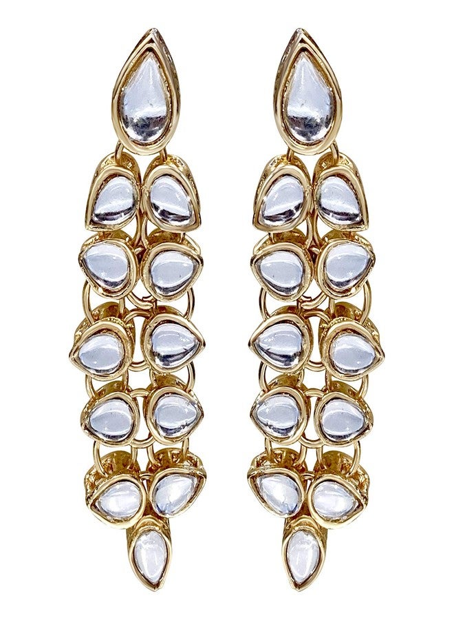 Peora Jadau Kundan Layered Long Womens Necklace Jewellery Set - Image 4