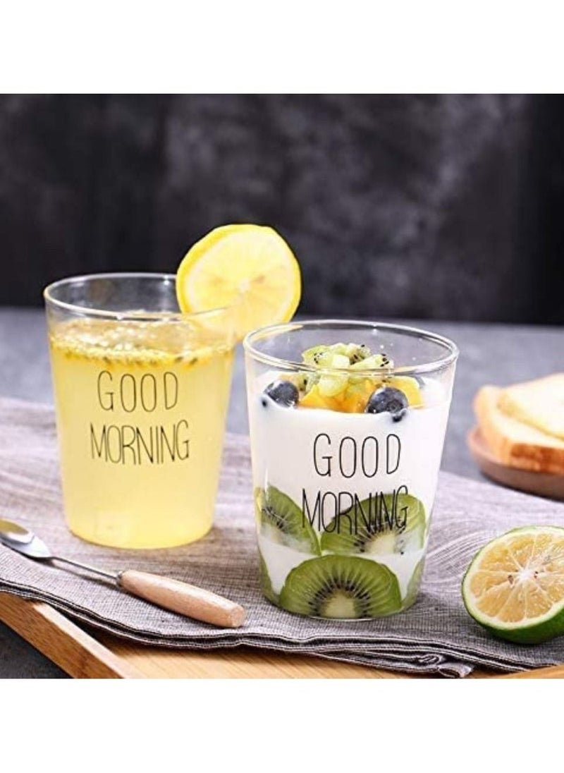 1Chase - Borosilicate Good Morning Printed Glass Cup for Juice Tea Coffee and  for everyday use 400 ML  Set of 2 - Image 1