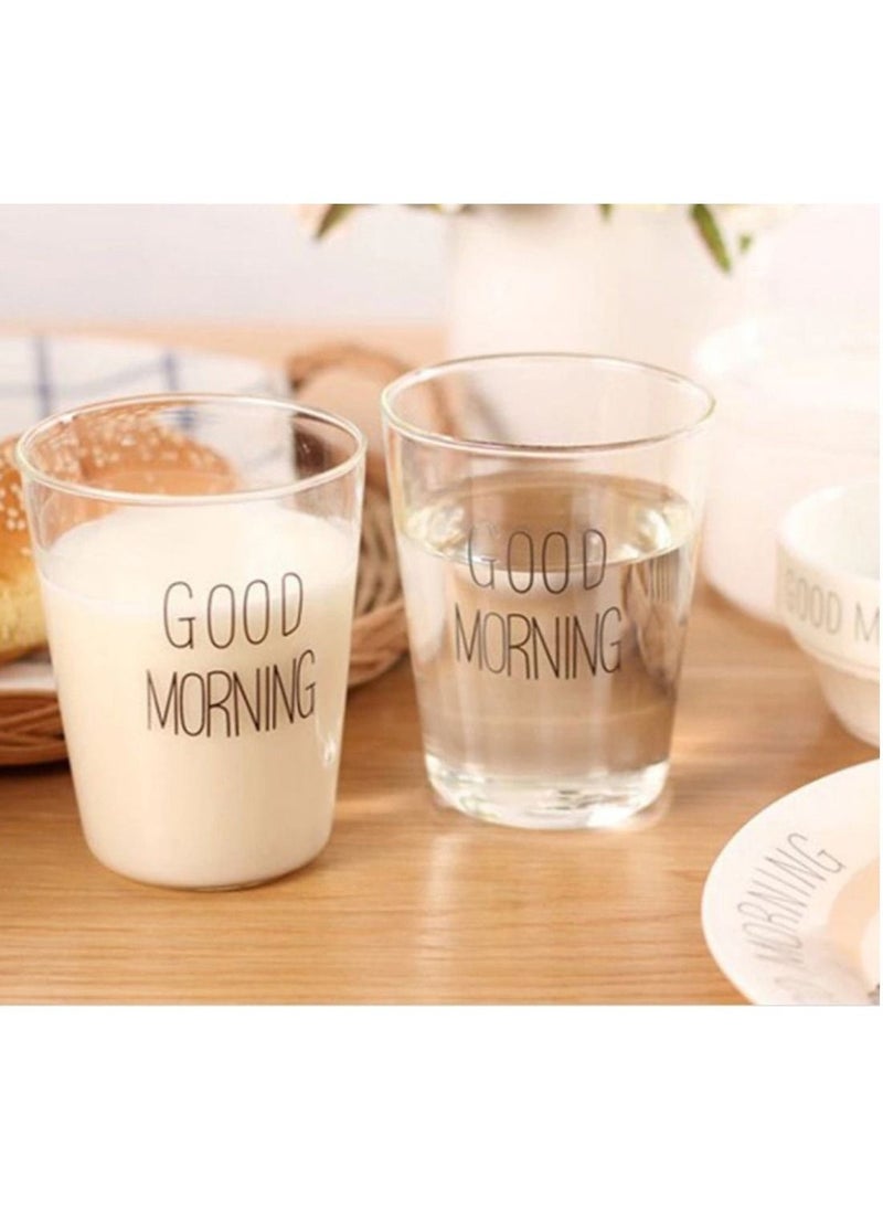 1Chase - Borosilicate Good Morning Printed Glass Cup for Juice Tea Coffee and  for everyday use 400 ML  Set of 2 - Image 1