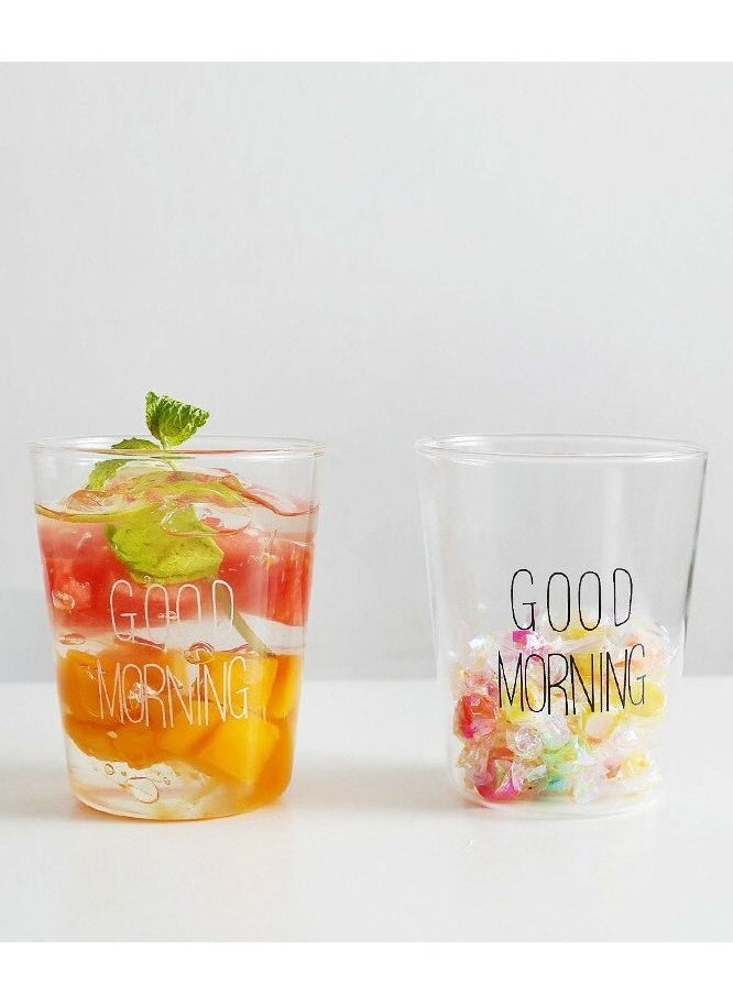 1Chase - Borosilicate Good Morning Printed Glass Cup for Juice Tea Coffee and  for everyday use 400 ML  Set of 2 - Image 1