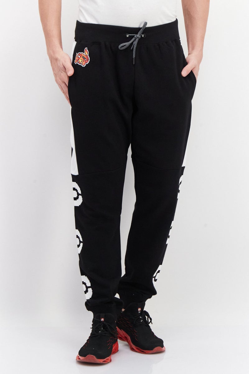 DIFUZED Men Pixel Charizard Fleece Sweatpants, Black - Image 1