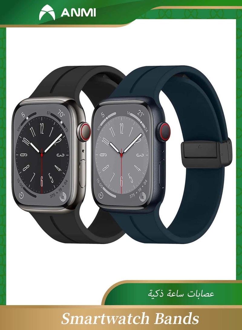 Anmi 2 Pack Silicone replacement Magnetic Buckle Band for apple watch Band 42mm/44mm/45mm/49mm, Waterproof Silicone Sport Band for iWatch Series 8,Ultra,7,SE,6,5,4,3,2,1 - Image 1