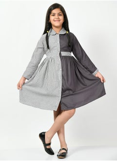 Cotton Striped Colorblock Shirt Dress by Styli