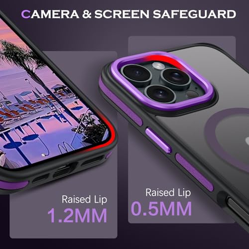 YINLAI Case for iPhone 16 Pro Max, Magnetic Case [Compatible with Magsafe] Supports Wireless Charging Slim Translucent Matte Women Men Shockproof Protective Back Phone Cover 6.9 Inch,Black/Purple - Image 5