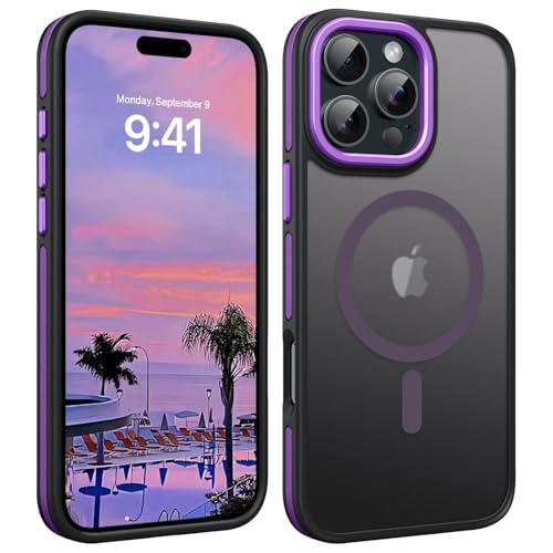 YINLAI Case for iPhone 16 Pro Max, Magnetic Case [Compatible with Magsafe] Supports Wireless Charging Slim Translucent Matte Women Men Shockproof Protective Back Phone Cover 6.9 Inch,Black/Purple - Image 1