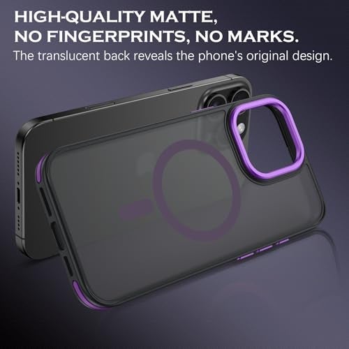 YINLAI Case for iPhone 16 Pro Max, Magnetic Case [Compatible with Magsafe] Supports Wireless Charging Slim Translucent Matte Women Men Shockproof Protective Back Phone Cover 6.9 Inch,Black/Purple - Image 2