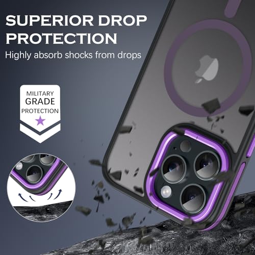 YINLAI Case for iPhone 16 Pro Max, Magnetic Case [Compatible with Magsafe] Supports Wireless Charging Slim Translucent Matte Women Men Shockproof Protective Back Phone Cover 6.9 Inch,Black/Purple - Image 4