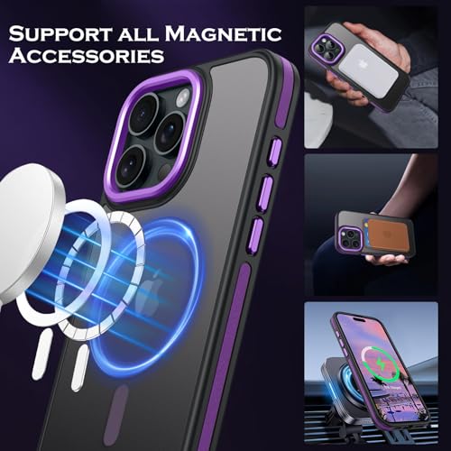 YINLAI Case for iPhone 16 Pro Max, Magnetic Case [Compatible with Magsafe] Supports Wireless Charging Slim Translucent Matte Women Men Shockproof Protective Back Phone Cover 6.9 Inch,Black/Purple - Image 3