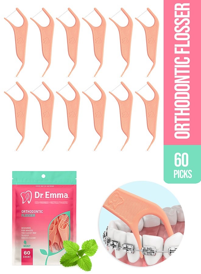 Dr.Emma 60 Pcs Double Heads Interdental Brush, Floss Picks for Teeth, Disposable Care Tooth Cleaning Tool (Mint Flavor) - Image 1