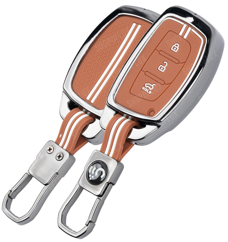 SHOPOFLUX Key Cover for Hyundai Grand i10 NIOS Asta | Venue | i20 | Aura | Exter | Creta | Elantra 3 Button Smart Key Only (Metal Brown Silicone) - Image 1