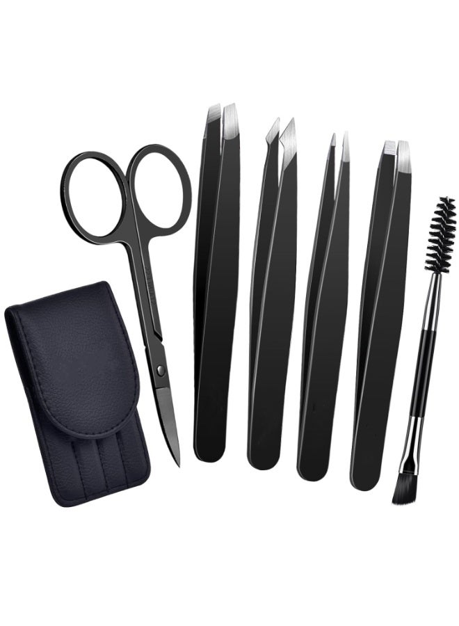 Eyebrow Tweezers Set and Curved Scissor, Professional Stainless Steel Tweezers for Women and Men, Splinter and Ingrown Hair Removal - Image 1
