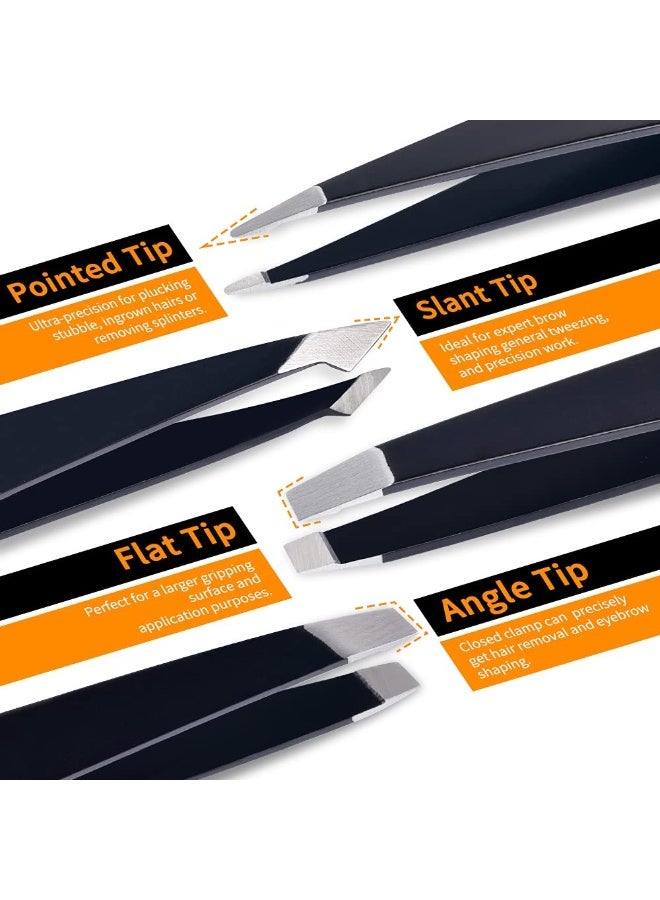 Eyebrow Tweezers Set and Curved Scissor, Professional Stainless Steel Tweezers for Women and Men, Splinter and Ingrown Hair Removal - Image 2