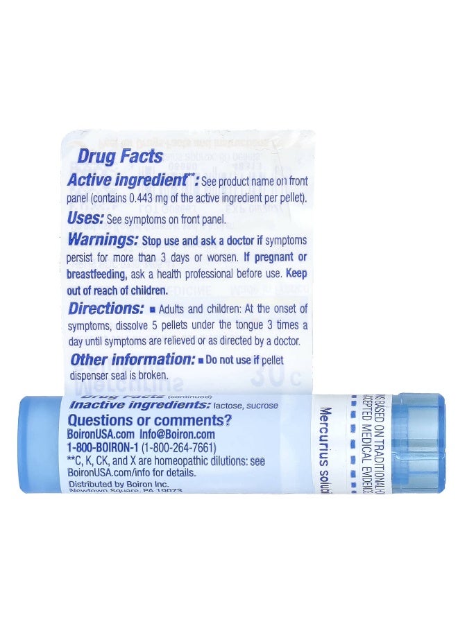Boiron بوارون، ميركورياس سولوبيلس، 30C، تخفيف التهاب الحلق، حوالي 80 حبة - Image 2