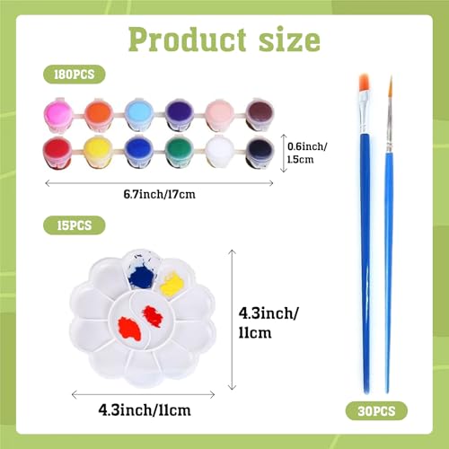 Aulufft 180 Pcs Mini Acrylic Paint Set,15 Pack Acrylic Paint Strips with 30 pcs Paint Brushes and 15 pcs Palettes,12 Colors Kids Paint Set Container Strips Storage for Painting Artistic Crafts - Image 2
