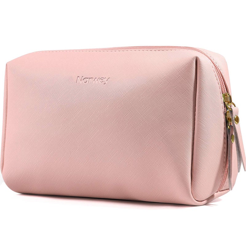 PU Leather Makeup Bag Travel Cosmetic Bag Organizer Make up Bag with Organization Pockets for Women (Large, Pink)
