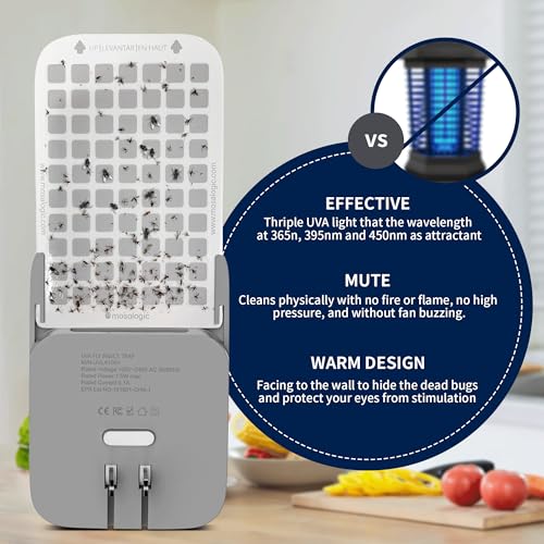 Mosalogic Fly Insect Trap Plug-in Mosquito Killer Indoor Gnat Moth Catcher Fly Tapper with Night Light UV Attractant Catcher for Home Office Grey-1Pack - Image 5