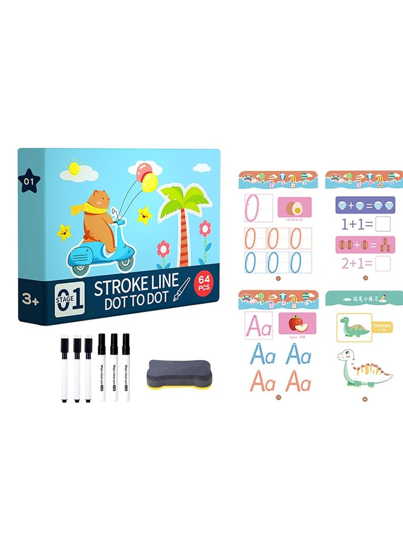 SOLARAE دفتر نسخ سحري، دفتر ممارسة السحر للأطفال، دفتر ممارسة الكتابة بخط اليد مع قلم وممحاة، كتاب ممارسة الكتابة القابل لإعادة الاستخدام لمرحلة ما قبل المدرسة 64 صفحة - Image 1