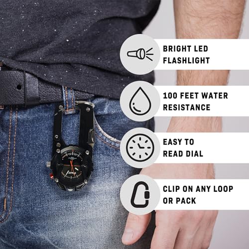 Dakota Multitool Clip Watch for Men – Black | 100ft Water Resistant Clip-On Watch with LED Light, Bottle Opener, Screwdriver & Carabiner – Outdoor Work, Camping, Hiking Tool - Image 2