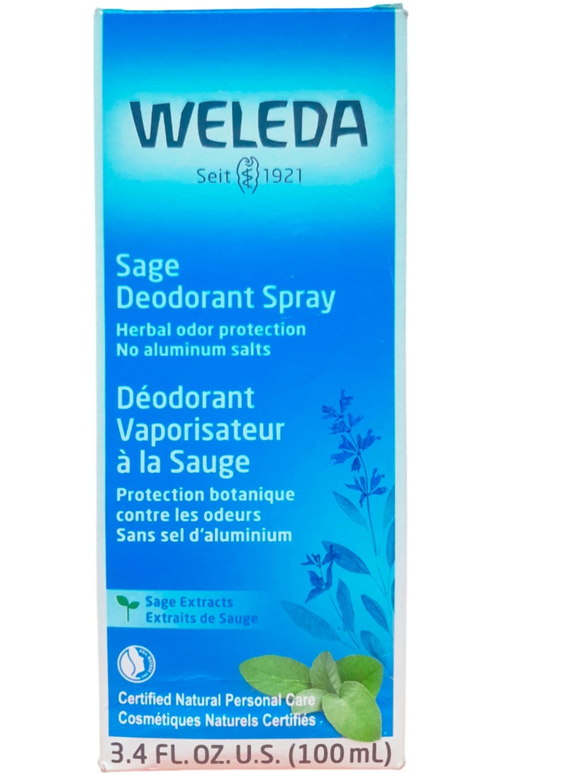 Weleda Sage Deodorant Spray, Herbal Odor Protection, 3.4 fl oz - Image 1