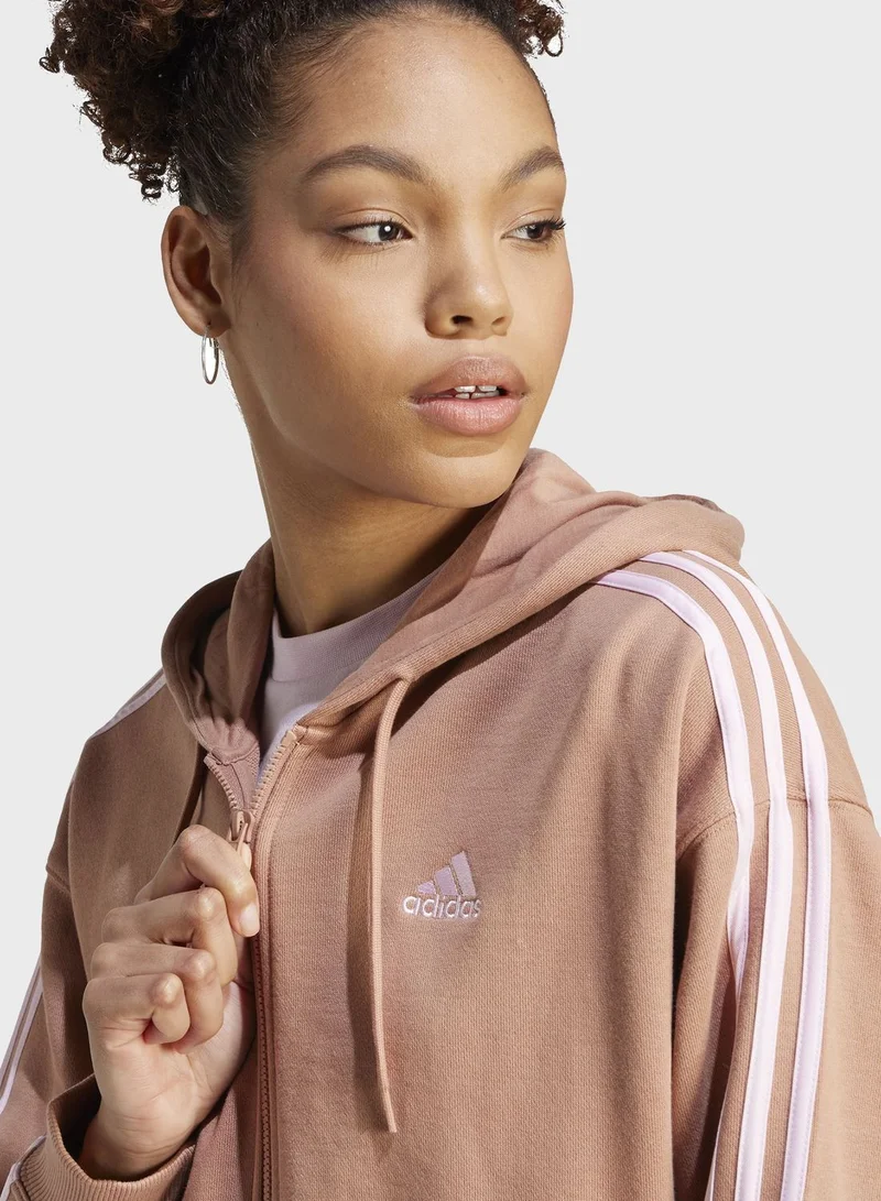 Adidas Essentials 3-Stripes French Terry Oversized Full-Zip Hoodie