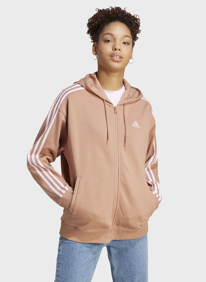 Adidas Essentials 3-Stripes French Terry Oversized Full-Zip Hoodie