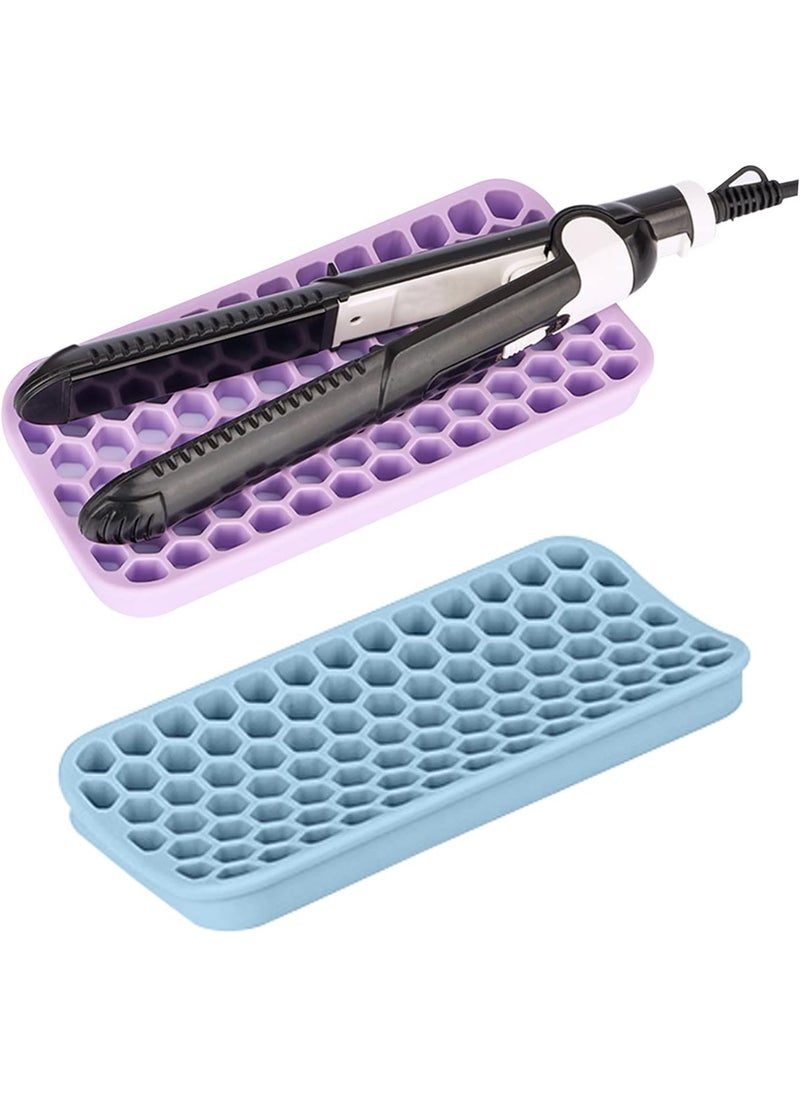 BangBoom 2 Pack Heat Resistant Silicone Mat for Hair Styling Tools  NonSlip Travel Pad for Curling Irons Flat Irons Straighteners Wands and Small Tools Blue Purple 