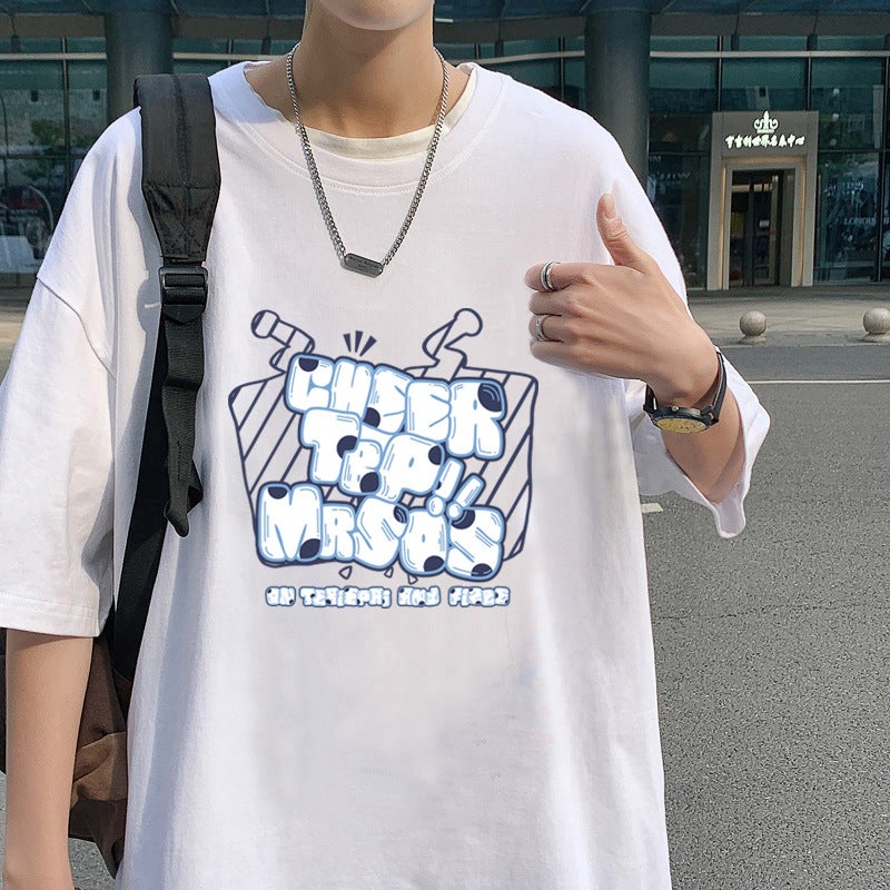 Short-Sleeved T-Shirt Men'S Summer Hong Kong Style Pure Cotton Men'S Oversize Half-Sleeved American-Style High Street T-Shirt - Image 3