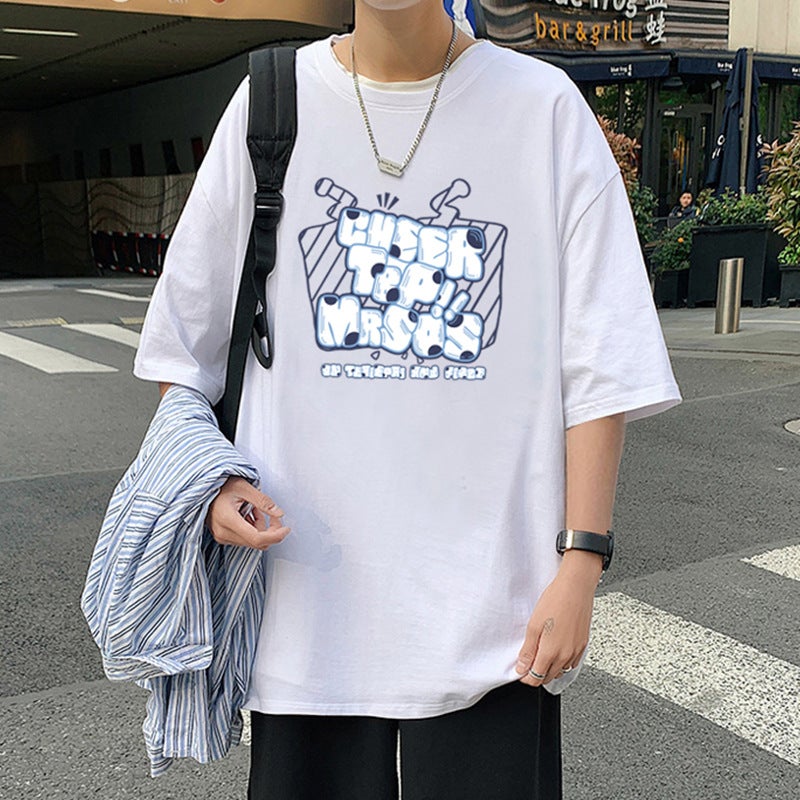 Short-Sleeved T-Shirt Men'S Summer Hong Kong Style Pure Cotton Men'S Oversize Half-Sleeved American-Style High Street T-Shirt - Image 5