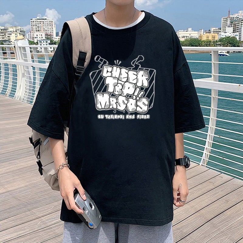 Short-Sleeved T-Shirt Men'S Summer Hong Kong Style Pure Cotton Men'S Oversize Half-Sleeved American-Style High Street T-Shirt - Image 4
