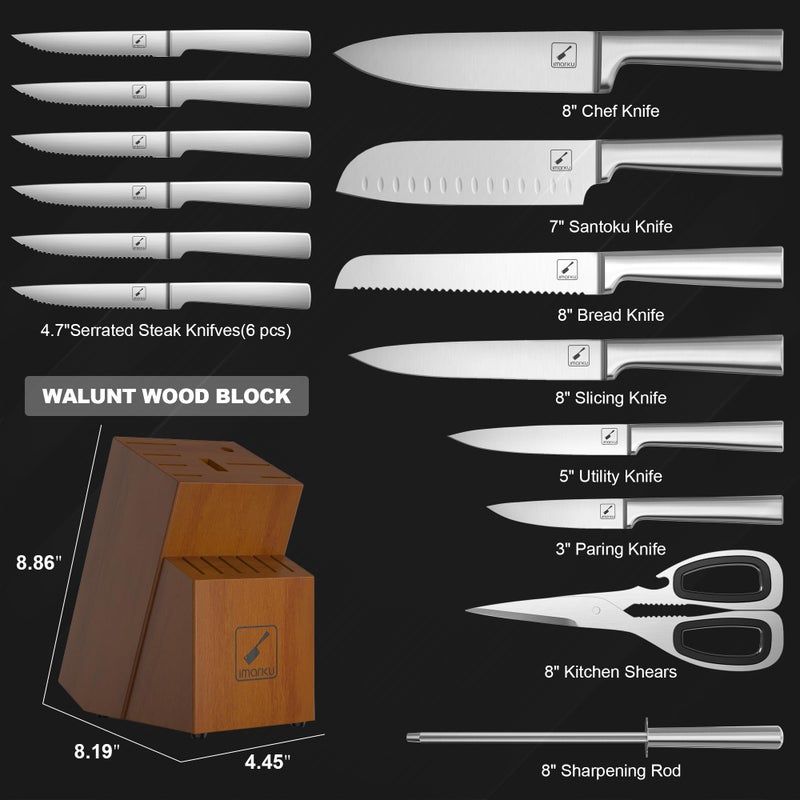 imarku Knife Set - Kitchen Knife Set 15 Pieces Japanese Stainless Steel Knife Block Set with Sharpener - Dishwasher Safe Kitchen's Knives - Ultra Sharp Chef Knife Set for Kitchen - Image 2